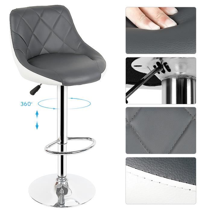 Lot de 2 tabourets de bar - SUPFINE - Cuir PU - Hauteur réglable - Rotation 360°