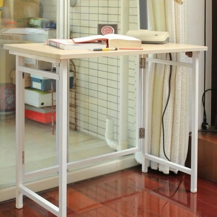 Bureau D'ordinateur Pliable Avec Roulettes - Design Blanc, Pieds Réglables, Gain De Place