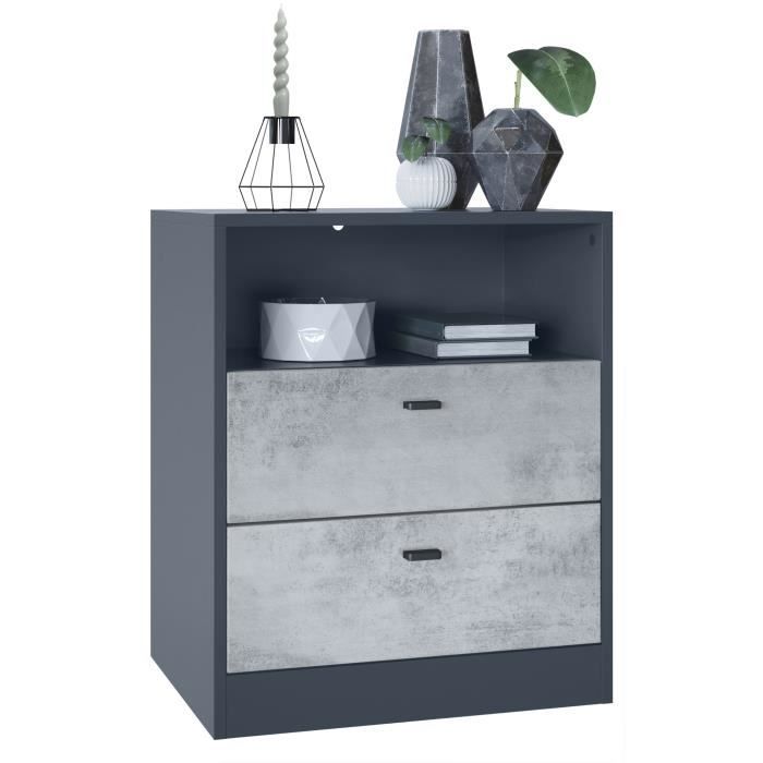 Vladon Buffet Pino V1 56 x 67 5 x 36 cm caisson en Anthracite mat façades en Aspect Béton Oxyde