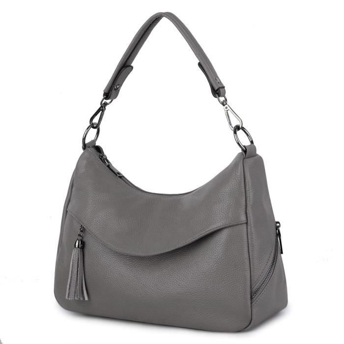 YALUXE Femme Sac /à Main Cuir de Vachette Purse Sac /épaule Sac fourre-Tout Mode Kaki