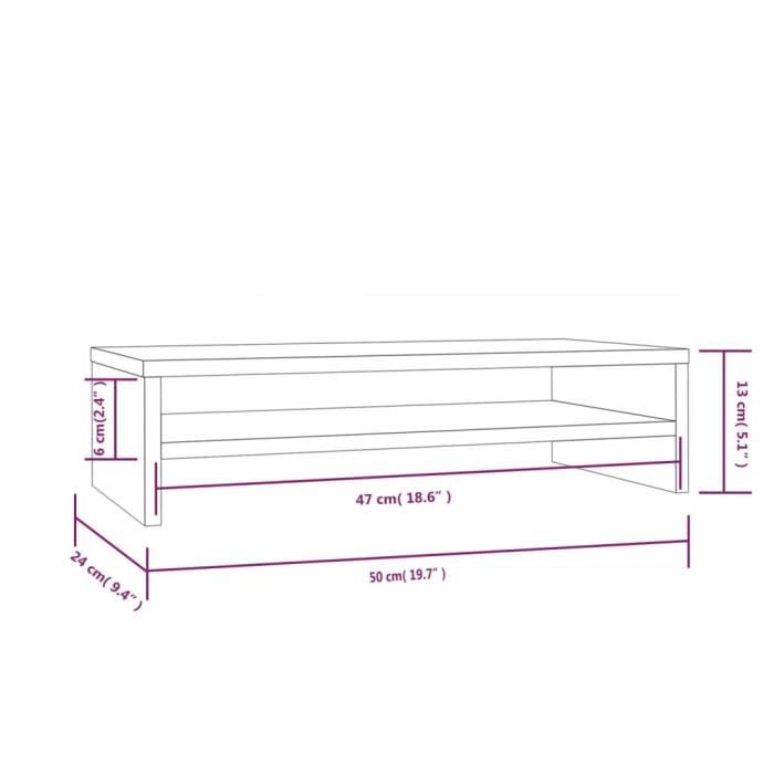 Support De Moniteur En Bois Noir 42x24x13 Cm - Surélévation Écran Bureau Avec Rangement
