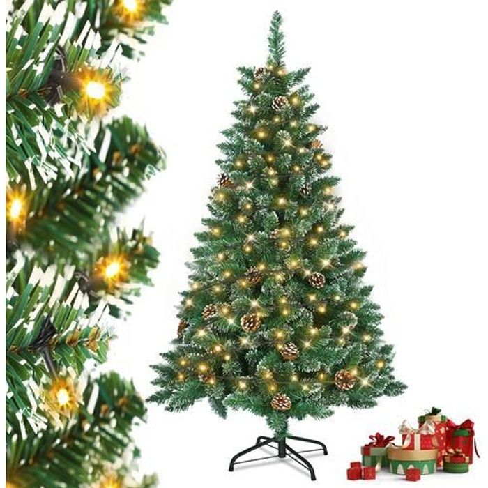 Sapin De Noël Artificiel Avec éclairage - 180 Cm De Haut - Branches En PVC - Support Métal Stable - Montage Rapide - Vert
