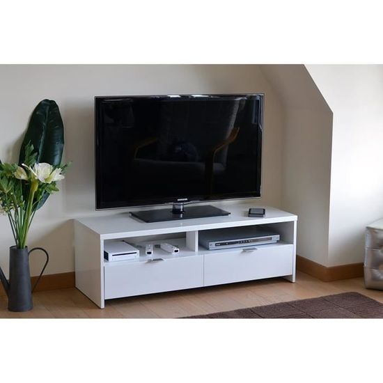 Meuble TV - Berlioz Creations - Edison - Prunier-Noir Brillant - 110 x 41 x  38 cm - Cdiscount Maison