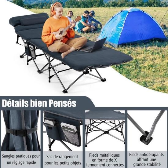 Lit Camping Pliable Adulte Lit De Camping Pliable EVER ADVANCED - Compact Et Robuste Pour Adultes, 113 Kg Max Mobilier Camping Compact