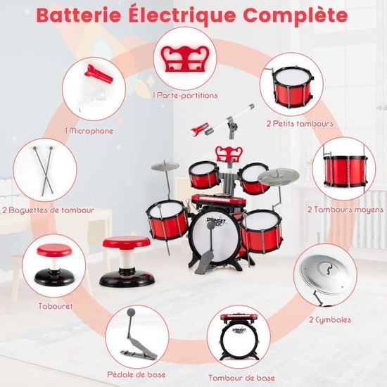 DREAMADE Kit Batterie Électronique Enfant Clavier 8Touches avec  Tabouret,Microphone, Lumières LED, Fonctions - Cdiscount Jeux - Jouets