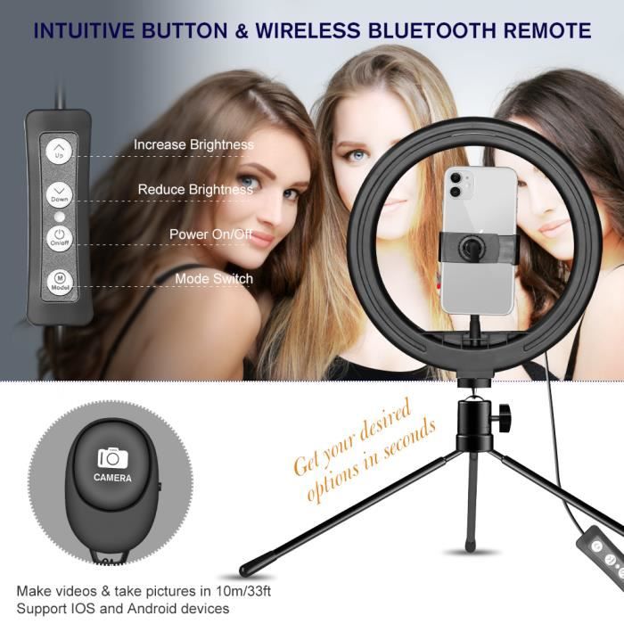Ring Light Telephone Lampe Selfie PULUZ 72 LED 6 Pouces - 3 Couleurs 10 Niveaux Luminosité Avec Trépied éclairage Vidéo 3 Couleurs Réglable