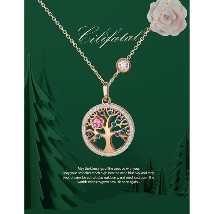 Collier Arbre De Vie Multicolore Pour Femme – Longueur 50 Cm, Pendentif Rond En Résine Et Alliage