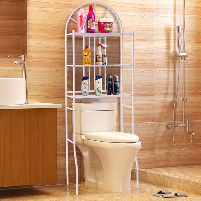 Étagère De Salle De Bain 3 Niveaux En Métal Noir – Autonome Au-dessus Des Toilettes, Avec Crochets - 2