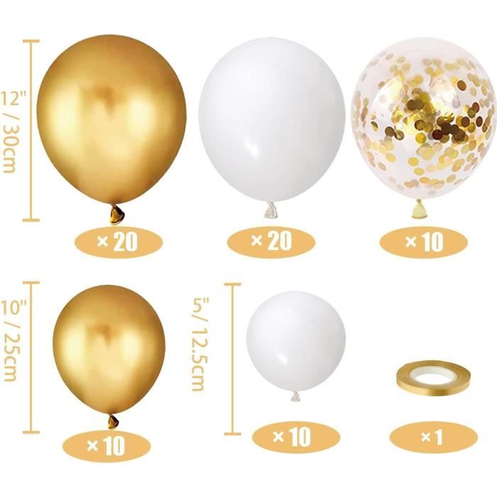 80 Ballons Or Et Blanc Avec Confettis - Kit Décoration Fête Mariage Anniversaire Baby Shower