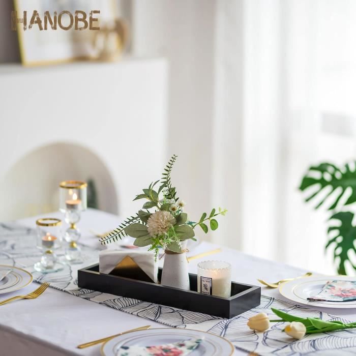 Plateau Bois Rectangulaire 40x12cm Hanobe - Déco Rustique Pour Bougies, Plantes Ou Salon
