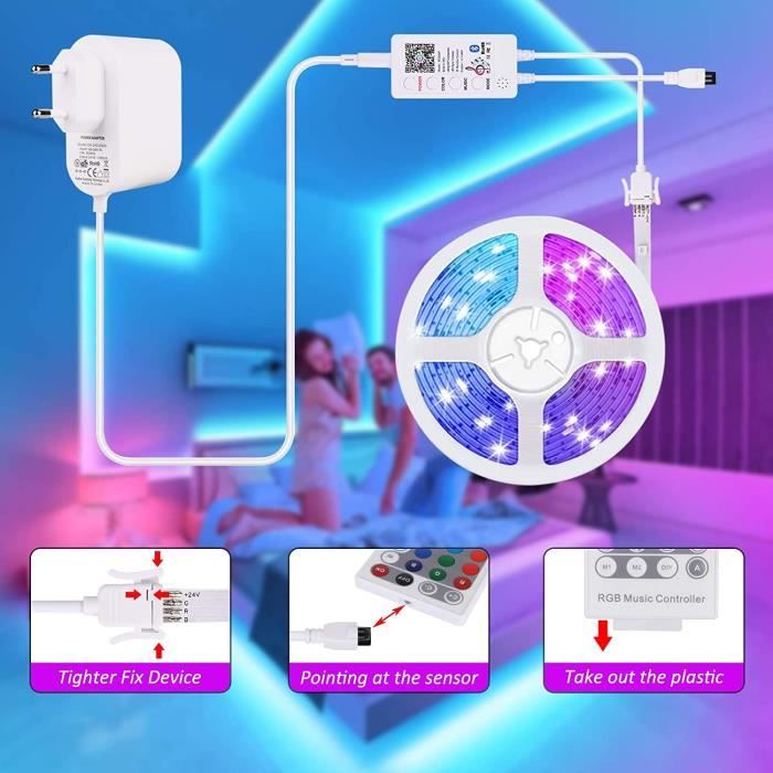 LED Chambre, Ruban led 20M Bluetooth Bande LED RGB 24V, Avec Contrôle d'App  Télécommande IR 40 Touches et Commande Bluetooth - Cdiscount Maison