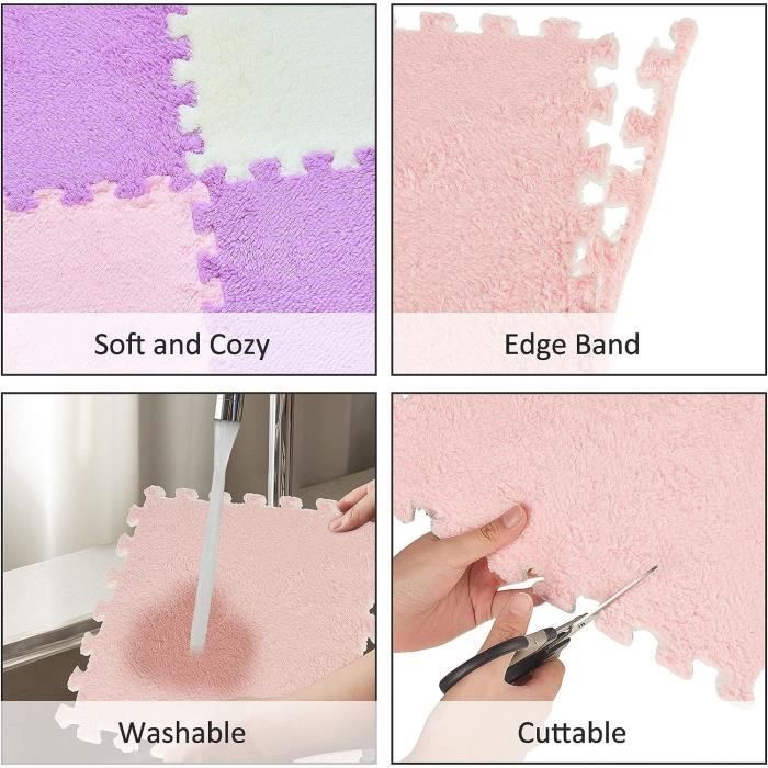 Tapis Puzzle Doux En Peluche - 12 Pièces 30x30 Cm - Enfants, Salon, Chambre - Blanc Et Autres Couleurs - 7