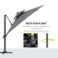 Parasol déporté rectangulaire LED - OUTSUNNY - 300x300x266cm - Aluminium - Inclinable pivotant - Polyester gris-3