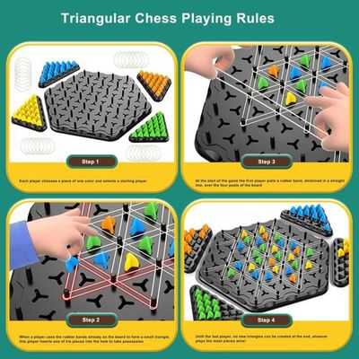 Elsrantor Jeu de Société Stratégie de Plateau, Jeu d'échecs Triangulaire, Jeu de Triangle en Chaîne, Jeux de Triggle avec Élastiques pour 2-4 Personnes, adapté aux Jeux de fête en Famille intérieur