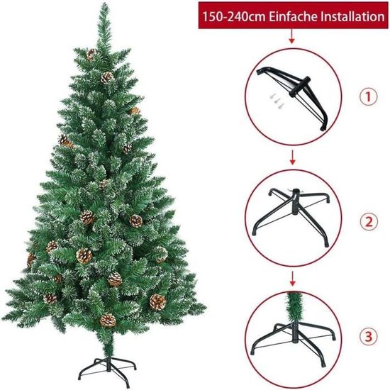 Sapin De Noël Artificiel Avec Neige Et Pommes De Pin - 210 Cm - Pliage Rapide