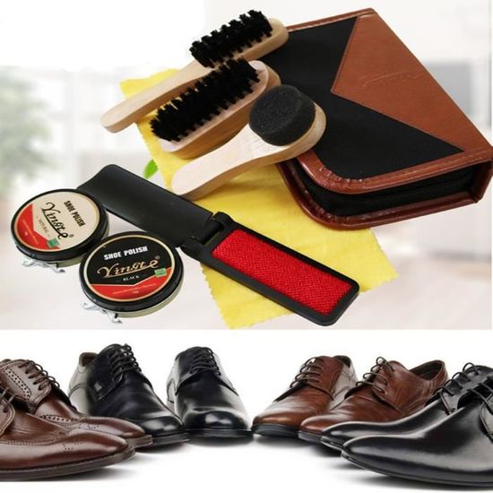Class-Z Kit de Cirage de Chaussures 8 en 1 Kit dentretien de Chaussures avec /étui /él/égant en Cuir PU Accessoire Cirage Chaussure