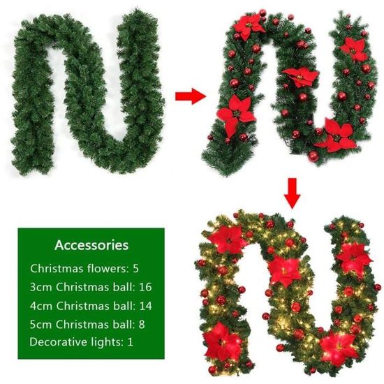 Guirlande De Sapin Artificiel 2,7 M Avec Lumières LED - Déco Noël Intérieur/extérieur - Verte