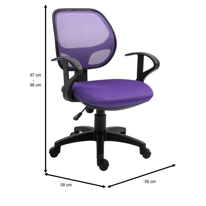 Chaise de bureau pour enfant COOL fauteuil pivotant à roulettes avec  accoudoirs, siège hauteur réglable, mesh violet - Cdiscount Maison