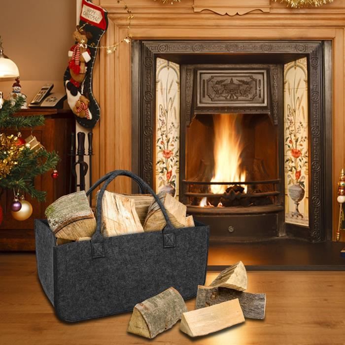Tufa Lot De 2 Sacs En Feutre 20L - Panier à Bûches Cheminée Pliables Gris - Sac Transport Bois Et Provisions