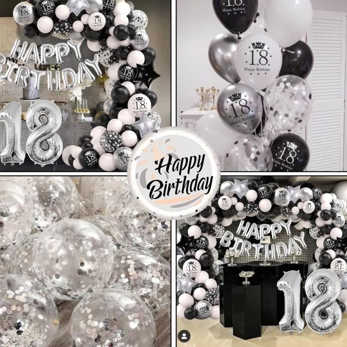 Décoration Table Anniversaire 18 Ans – 9 Pièces Nid D’abeille Noir Et Or – Thème Forme (étoiles, Gâteau, Ballons, Vin) – Facile à Monter