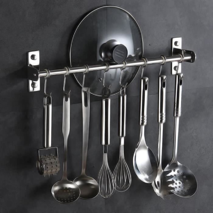 Gris, Support à Ustensiles De Cuisine Avec Crochets, Support De Rangement Pratique Et Amovible Facile A Installer Sans Percage Support A Ustensiles 97075281
