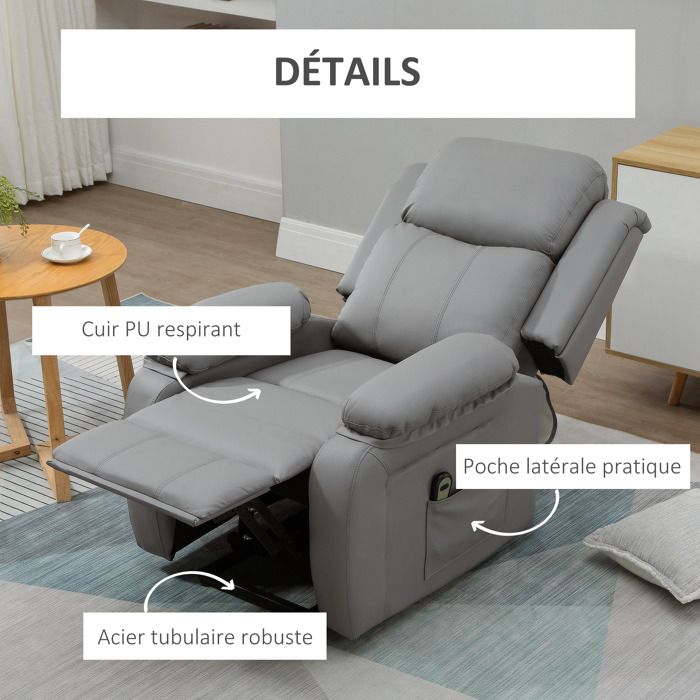 Fauteuil Releveur Électrique HOMCOM - Inclinaison Jusqu'à 160° - Repose-pieds Intégré - Télécommande - Revêtement PU - Pour Personnes Âgées (130 Kg)