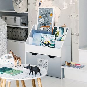 Bibliothèque Murale Enfant En Bois Pin - Rangement Livres, 4 étagères, Design Animaux Jungle
