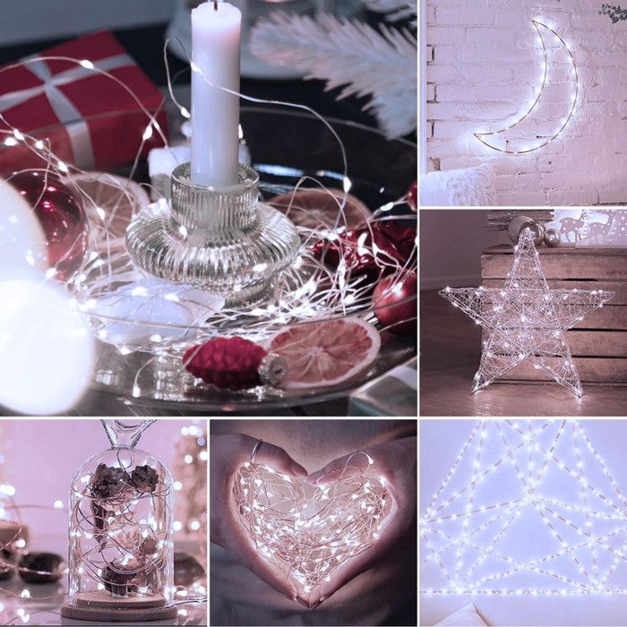 Guirlande Lumineuse LED 1 Mètre à Piles - 10 LED Blanc Chaud, Pour Décoration Intérieure Noël, Anniversaire, Fête