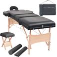 FIHERO Table de massage pliable et tabouret 10 cm d'épaisseur Noir☻☺2-0