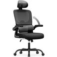 Chaise de Bureau - Naspaluro Ergonomique Siège - Fauteuil avec accoudoir rabattable à 90° - Support Lombaire Adaptatif - Noir - Maison