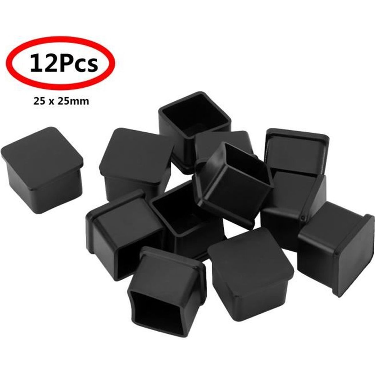 Zaky 25 mm x 25 mm Bouchon Rond en Plastique Capuchon dExtrémité noir pour Pieds de Meubles Chaise Table 30 pièces 
