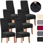 MULISOFT Lot de 6 Housses de Chaise grande taille en peluche extensible lavable universelle, Avec bande élastique - Noir
