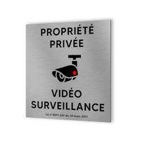 Pictogramme format 20 cm x 20 cm en Dibond Aluminium brossé - Modèle Vidéo surveillance propriété privée - 20  - couleur  - DECOHO