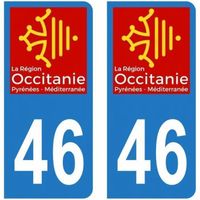 Lot 2 Autocollants Stickers plaque immatriculation voiture auto département 46 Lot Logo Région Occitanie