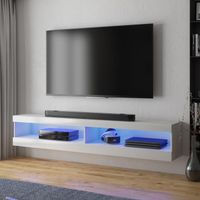 Meuble tv / Meuble de salon - VIANSOLA - 140 cm - blanc mat / blanc brillant - éclairage LED - style moderne