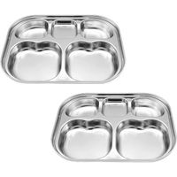 Stainless Steel Divided Plates by Little Kids Toddlers Babies small Tray BPA Free Set of 2 5 COMPARTMENTS