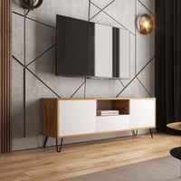 Meuble TV - PLOYSTEA - 137 cm - chêne wotan / blanc - style moderne