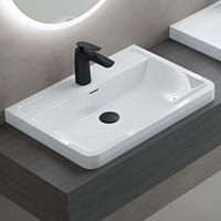 Sogood Lavabo à encastrer blanc vasque en fonte minérale lave mains rectangulaire pour salle de bain 60x42x13cm Colossum08