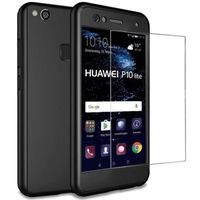 Coque Huawei P10 Lite Protection Intégrale 360 + Film Verre Trempé Ecran Etui Antichoc Noir Pack Accessoires