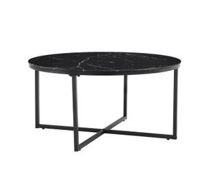 TABLE BASSE Table basse ronde LORIE Métal noir plateau en verr