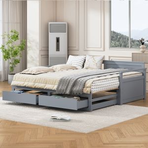 SOMMIER Lit de repos multifonctionnel deux-en-un avec lit en pin,tiroirs et lit gigogne gris