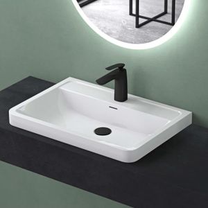 LAVABO - VASQUE Mai & Mai Vasque à poser blanc 60cm lavabo en fonte minérale solid surface évier lave mains salle de bain avec trop-plein Col08-600