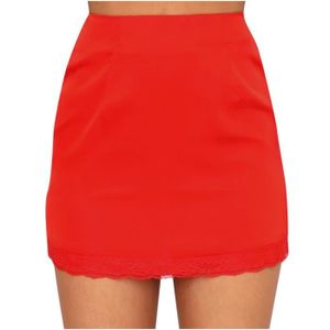 JUPE lukcolor Jupe courte sexy en dentelle satinée stretch taille haute pour femmes 1PC jupe Rouge