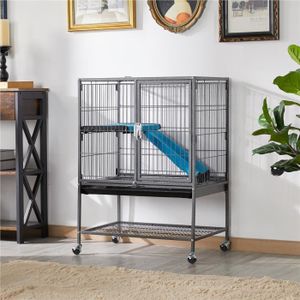 C® Cage à chat pliante à deux étages grand espace libre ménage cage à chat  intérieure chat villa litière pour chat cage à lapin noir - Cdiscount