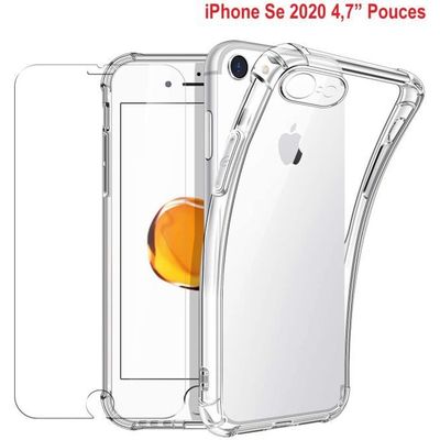Coque iPhone Se 2020 (4,7 Pouces) + [Verre de Protection], Protection Bumper Souple Transparent avec les Coins Renforcés