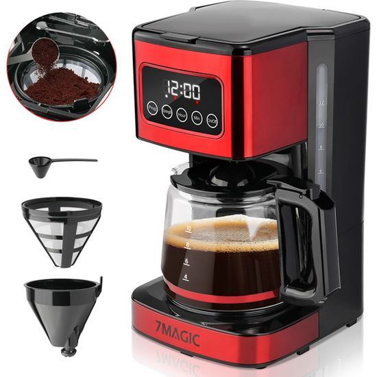 Cafetière Rétro Korona 10667 - 1,5L Rouge - Filtre Permanent - Écran LCD Et Minuteur - Café Automatique