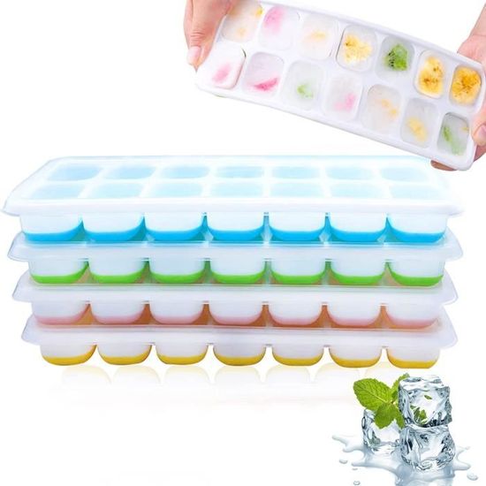 Vakiorn Lot de 4 bacs à glaçons en silicone empilables à 8