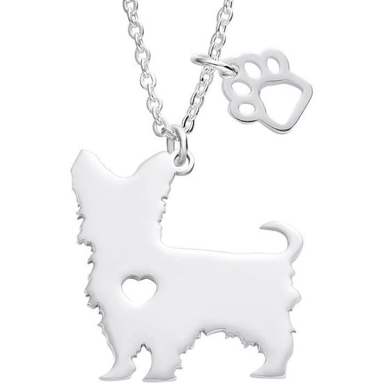 Collier Pendentif Yorkshire Terrier - Argent Sterling Plaqué - Cadeau Femme Amoureuse Des Chiens