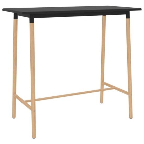 5971MOBILI® Table de bar, Table de bistrot Table haute de 2 à 4 personnes - style contemporain Noir 120x60x105 cm MDF et bois de hêt