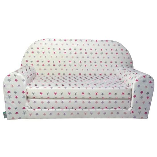 Canapé mousse lit enfant - FORTISLINE - Blanc Etoile Rose - Convertible - Confortable - Transportable